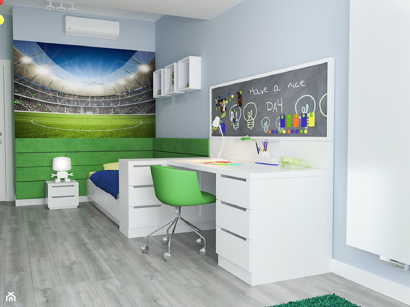 Projekt wnętrz mieszkania - Średni niebieski zielony pokój dziecka dla dziecka dla chłopca, styl n ... - zdjęcie od ARCHISSIMA - Homebook