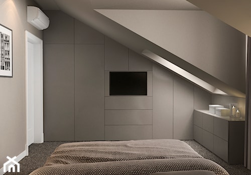Projekt wnętrz mieszkania - Średnia beżowa sypialnia na poddaszu z garderobą, styl nowoczesny - zdjęcie od ARCHISSIMA