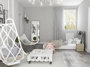 Projekt wnętrz domu - Duży biały szary pokój dziecka dla dziewczynki dla nastolatka, styl skandyna ... - zdjęcie od ARCHISSIMA