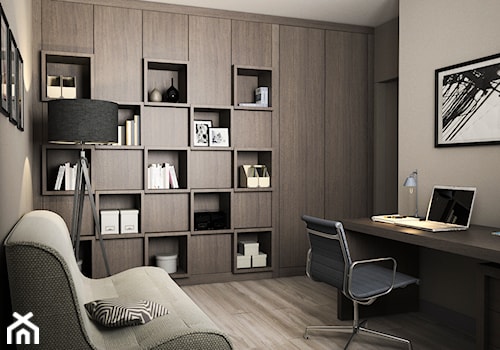Projekt wnętrz mieszkania - Duże szare biuro, styl nowoczesny - zdjęcie od ARCHISSIMA