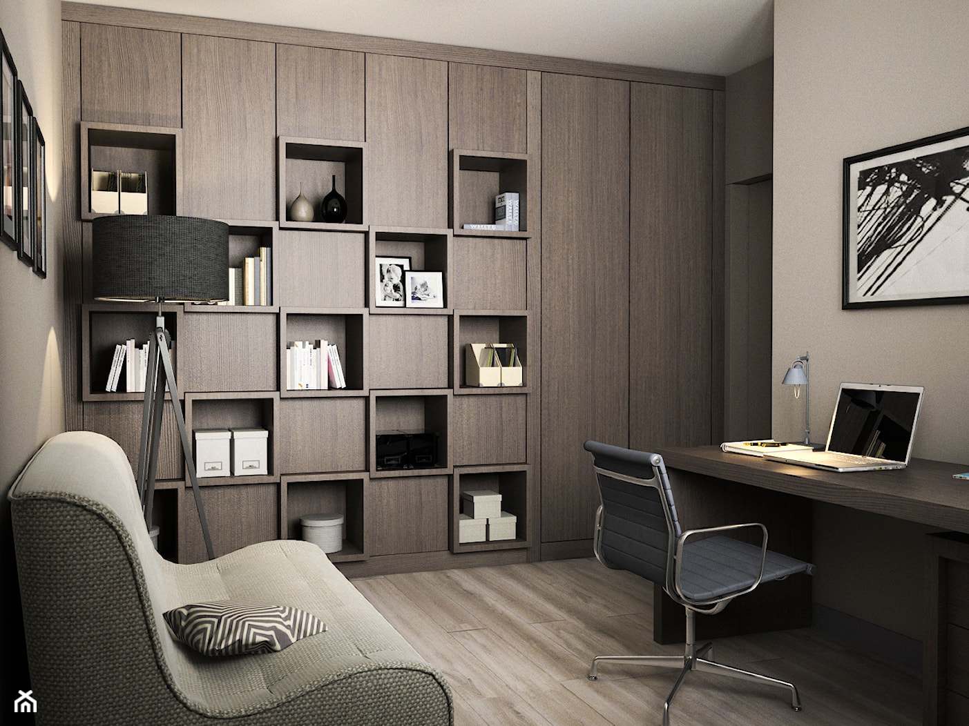 Projekt wnętrz mieszkania - Duże szare biuro, styl nowoczesny - zdjęcie od ARCHISSIMA - Homebook