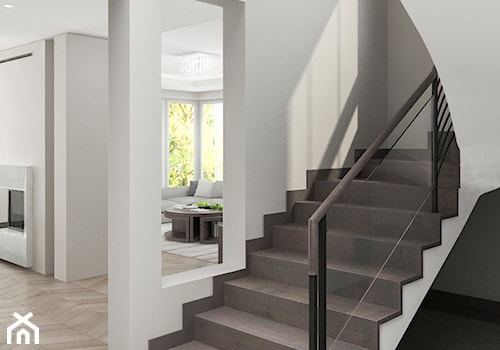 Projekt wnętrz domu - Schody wachlarzowe drewniane betonowe, styl glamour - zdjęcie od ARCHISSIMA