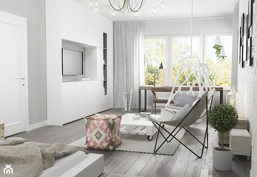 Projekt wnętrz domu - Średni biały szary pokój dziecka dla nastolatka dla dziewczynki, styl skandynawski - zdjęcie od ARCHISSIMA