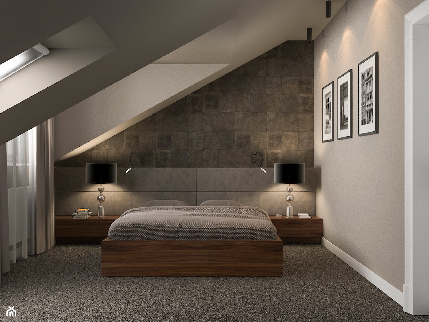 Projekt wnętrz mieszkania - Średnia szara sypialnia na poddaszu, styl nowoczesny - zdjęcie od ARCHISSIMA - Homebook