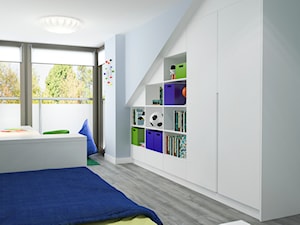 Projekt wnętrz mieszkania - Średni biały niebieski pokój dziecka dla nastolatka dla chłopca, styl nowoczesny - zdjęcie od ARCHISSIMA