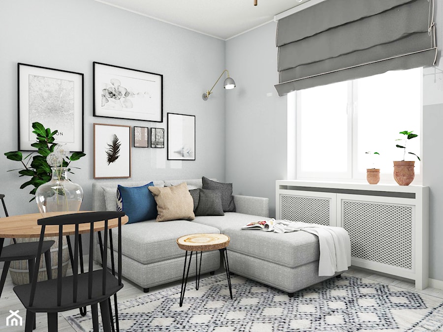 Projekt mieszkania na mokotowie - Mały biały salon z jadalnią, styl skandynawski - zdjęcie od Anna M. Pawłowicz Architektura Wnętrz