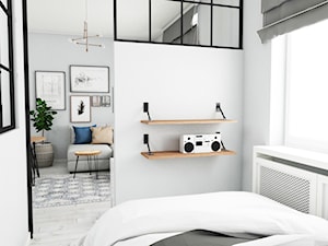Projekt mieszkania na mokotowie - Mała biała sypialnia, styl skandynawski - zdjęcie od Anna M. Pawłowicz Architektura Wnętrz