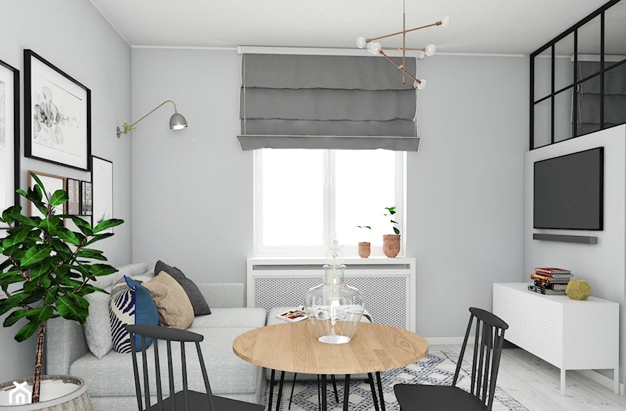 Projekt mieszkania na mokotowie - Mały biały salon z jadalnią, styl skandynawski - zdjęcie od Anna M. Pawłowicz Architektura Wnętrz