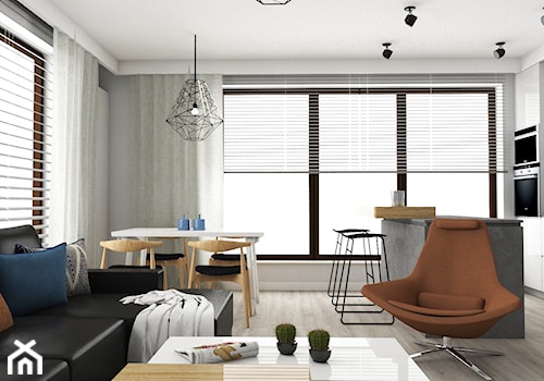 Mieszkanie 84m2 w Warszawie - Średni biały salon z kuchnią z jadalnią, styl nowoczesny - zdjęcie od Anna M. Pawłowicz Architektura Wnętrz