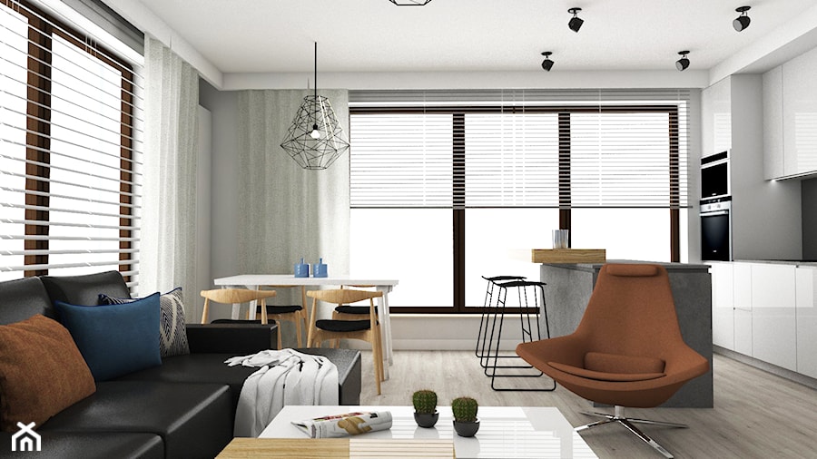 Mieszkanie 84m2 w Warszawie - Średni biały salon z kuchnią z jadalnią, styl nowoczesny - zdjęcie od Anna M. Pawłowicz Architektura Wnętrz