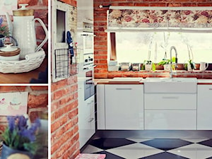 Nowe życie mebli - Średnia otwarta brązowa z nablatowym zlewozmywakiem kuchnia w kształcie litery u, styl rustykalny - zdjęcie od Ploneres.pl