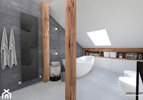 LOFTOWY PIASTÓW - Średnia na poddaszu łazienka z oknem, styl nowoczesny - zdjęcie od WNĘTRZNOŚCI Projektowanie wnętrz Aneta Stokowska