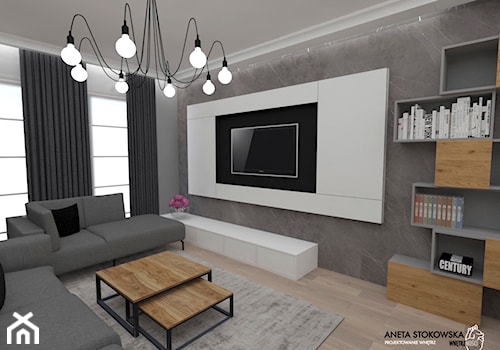 Apartament w Otwocku - Średni czarny szary salon, styl nowoczesny - zdjęcie od WNĘTRZNOŚCI Projektowanie wnętrz Aneta Stokowska