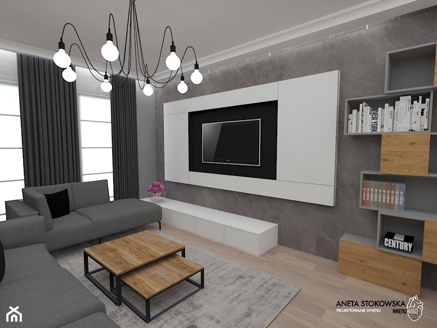 Apartament w Otwocku - Średni czarny szary salon, styl nowoczesny - zdjęcie od WNĘTRZNOŚCI Projektowanie wnętrz Aneta Stokowska