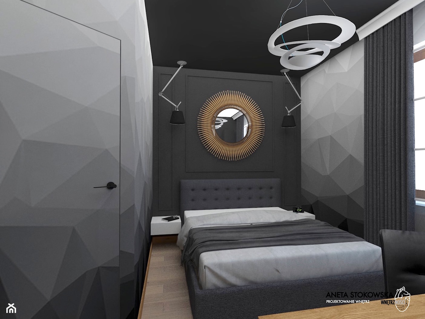 Apartament w Otwocku - Mała czarna szara z biurkiem sypialnia, styl nowoczesny - zdjęcie od WNĘTRZNOŚCI Projektowanie wnętrz Aneta Stokowska - Homebook