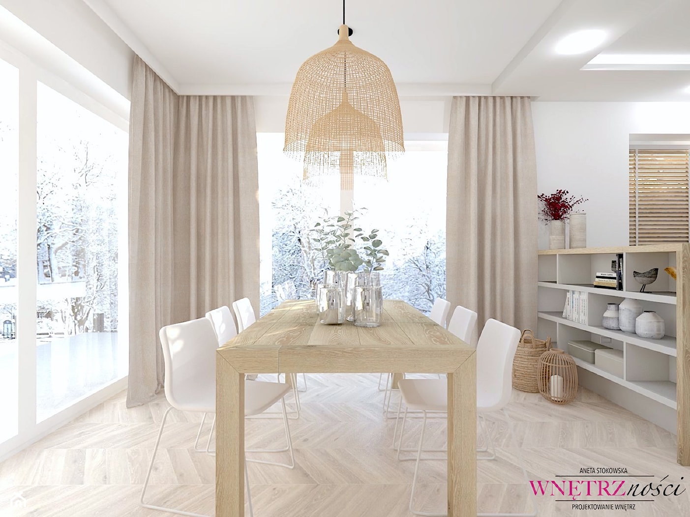 Dom w Orliczkach - Duża biała jadalnia jako osobne pomieszczenie, styl nowoczesny - zdjęcie od WNĘTRZNOŚCI Projektowanie wnętrz Aneta Stokowska - Homebook