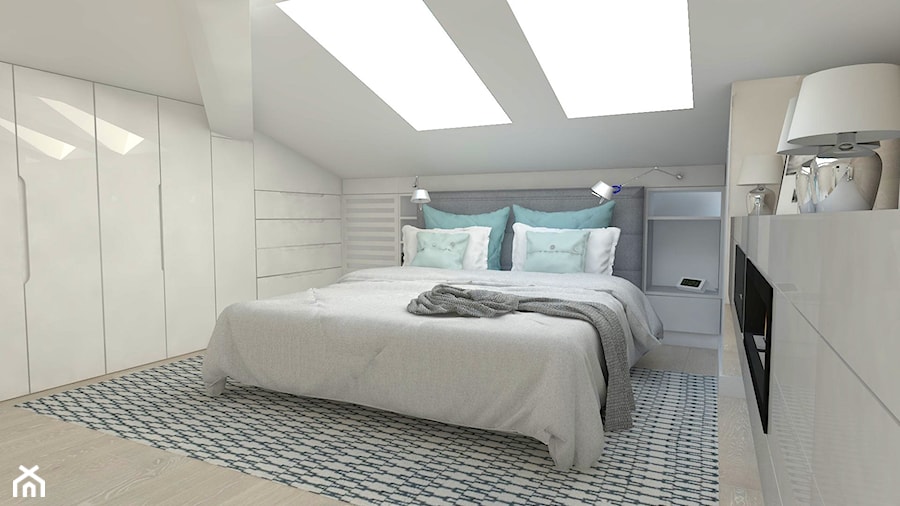 Sypialnia na poddaszu - Średnia biała sypialnia na poddaszu, styl nowoczesny - zdjęcie od WNĘTRZNOŚCI Projektowanie wnętrz Aneta Stokowska
