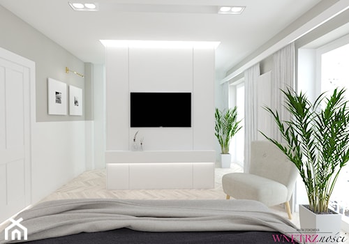 Dom w Orliczkach - Średnia biała szara sypialnia, styl nowoczesny - zdjęcie od WNĘTRZNOŚCI Projektowanie wnętrz Aneta Stokowska