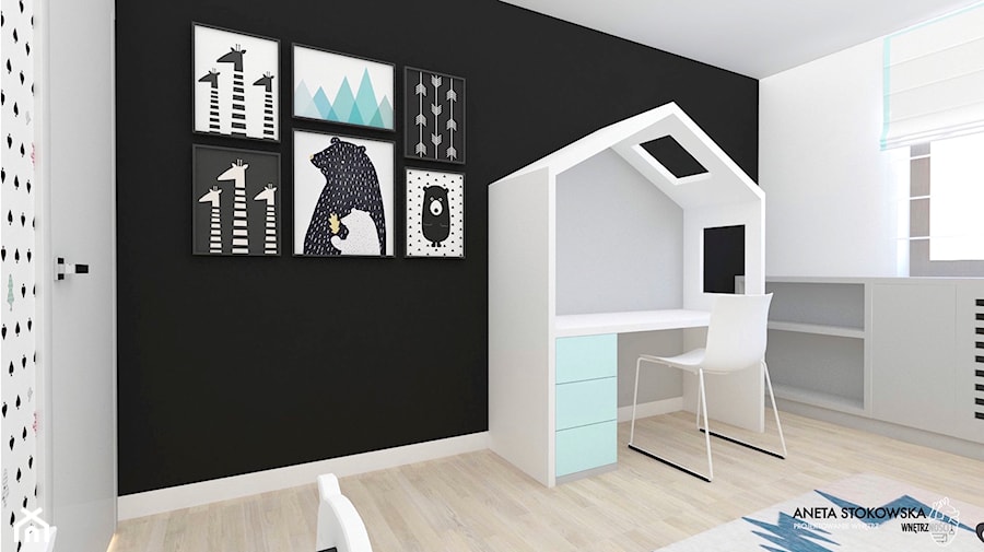 Dom w Pruszkowie - Średni biały czarny szary pokój dziecka dla dziecka dla chłopca dla dziewczynki, styl nowoczesny - zdjęcie od WNĘTRZNOŚCI Projektowanie wnętrz Aneta Stokowska