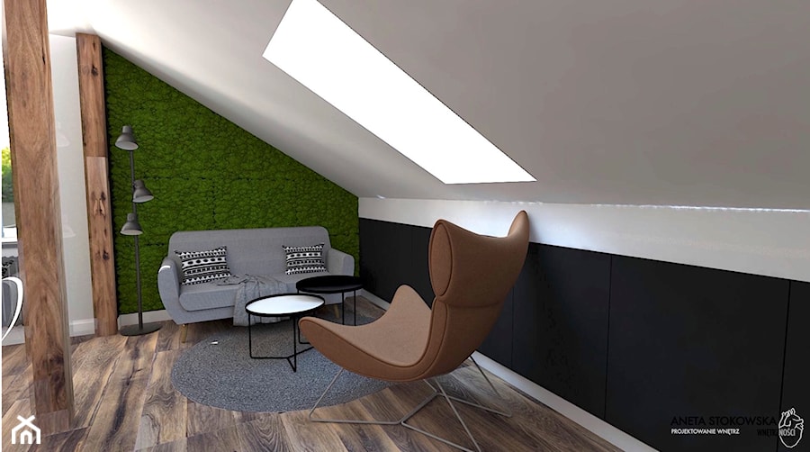 LOFTOWY PIASTÓW - Duże w osobnym pomieszczeniu z sofą białe czarne biuro, styl nowoczesny - zdjęcie od WNĘTRZNOŚCI Projektowanie wnętrz Aneta Stokowska