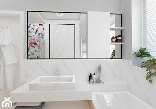 DOM GÓRA KALWARIA - Mała z lustrem z punktowym oświetleniem łazienka z oknem, styl glamour - zdjęcie od WNĘTRZNOŚCI Projektowanie wnętrz Aneta Stokowska