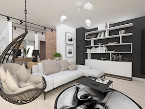 APARTAMENT MOKOTÓW - Duży biały czarny salon, styl industrialny - zdjęcie od WNĘTRZNOŚCI Projektowanie wnętrz Aneta Stokowska