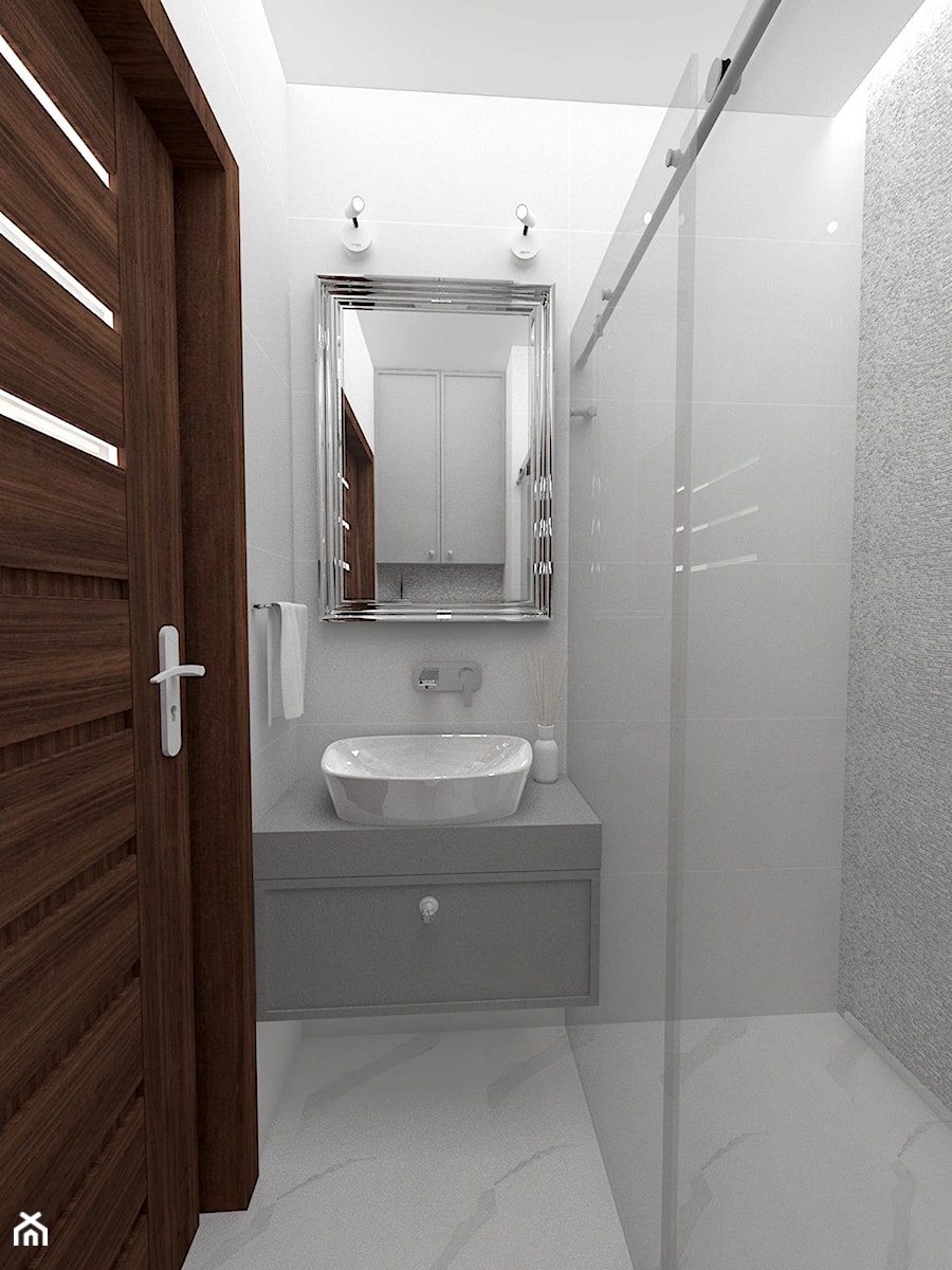 APARTAMENT MOKOTÓW II - Mała bez okna z marmurową podłogą łazienka, styl nowoczesny - zdjęcie od WNĘTRZNOŚCI Projektowanie wnętrz Aneta Stokowska