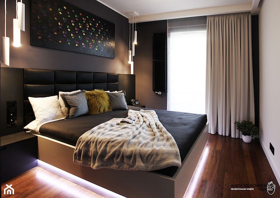 ŻOLIBORZ ARTYSTYCZNY mieszkanie 80m2 - Średnia biała brązowa sypialnia, styl nowoczesny - zdjęcie od WNĘTRZNOŚCI Projektowanie wnętrz Aneta Stokowska