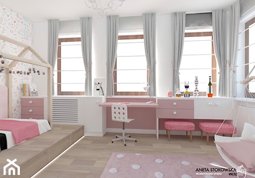 Apartament w Otwocku - Duży biały pokój dziecka dla nastolatka dla dziewczynki, styl nowoczesny - zdjęcie od WNĘTRZNOŚCI Projektowanie wnętrz Aneta Stokowska