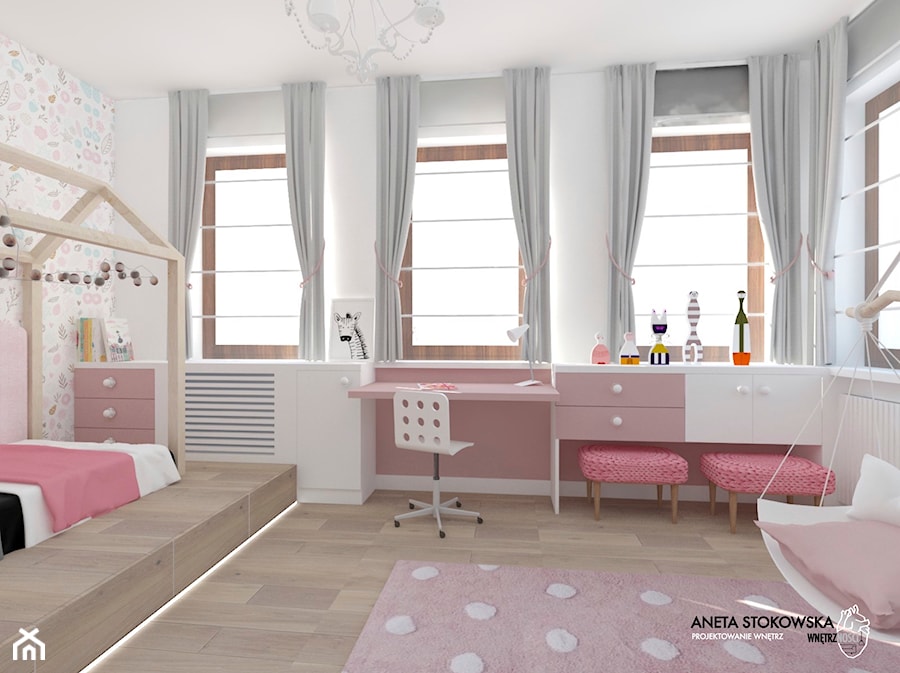 Apartament w Otwocku - Duży biały pokój dziecka dla nastolatka dla dziewczynki, styl nowoczesny - zdjęcie od WNĘTRZNOŚCI Projektowanie wnętrz Aneta Stokowska