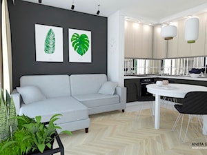 Mieszkanie 44m2 - Średni biały czarny salon z kuchnią z jadalnią, styl nowoczesny - zdjęcie od WNĘTRZNOŚCI Projektowanie wnętrz Aneta Stokowska