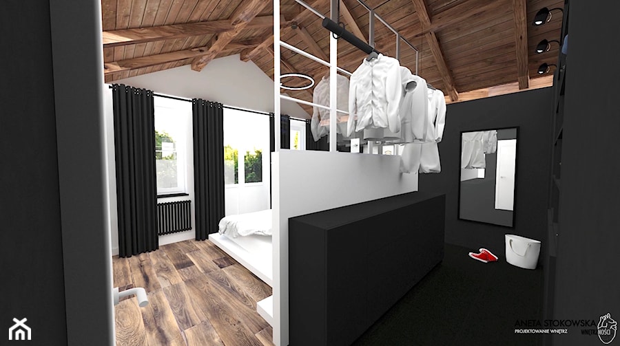LOFTOWY PIASTÓW - Mała otwarta garderoba przy sypialni, styl nowoczesny - zdjęcie od WNĘTRZNOŚCI Projektowanie wnętrz Aneta Stokowska