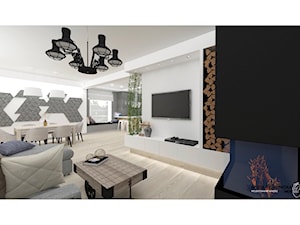 Dom w Książenicach - Średni biały szary salon z jadalnią, styl nowoczesny - zdjęcie od WNĘTRZNOŚCI Projektowanie wnętrz Aneta Stokowska