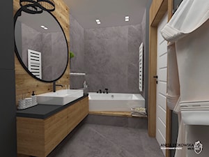 Apartament w Otwocku - Średnia bez okna z lustrem z marmurową podłogą z punktowym oświetleniem łazienka, styl nowoczesny - zdjęcie od WNĘTRZNOŚCI Projektowanie wnętrz Aneta Stokowska