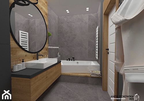 Apartament w Otwocku - Średnia bez okna z lustrem z marmurową podłogą z punktowym oświetleniem łazienka, styl nowoczesny - zdjęcie od WNĘTRZNOŚCI Projektowanie wnętrz Aneta Stokowska
