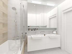 APARTAMENT MOKOTÓW - Mała bez okna z lustrem z dwoma umywalkami z punktowym oświetleniem łazienka, styl minimalistyczny - zdjęcie od WNĘTRZNOŚCI Projektowanie wnętrz Aneta Stokowska