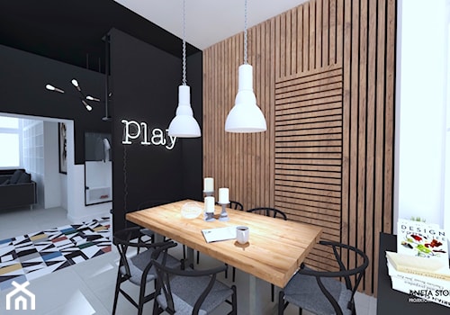 LOFTOWY PIASTÓW - Mała biała czarna jadalnia, styl nowoczesny - zdjęcie od WNĘTRZNOŚCI Projektowanie wnętrz Aneta Stokowska