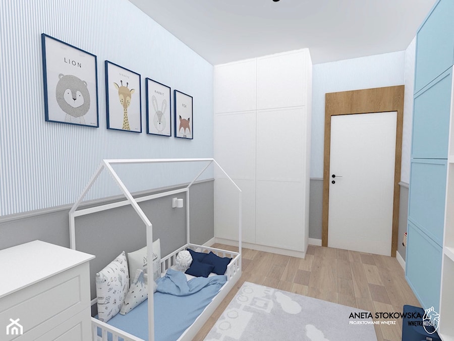Apartament w Otwocku - Średni biały szary pokój dziecka dla dziecka dla chłopca dla dziewczynki, styl nowoczesny - zdjęcie od WNĘTRZNOŚCI Projektowanie wnętrz Aneta Stokowska
