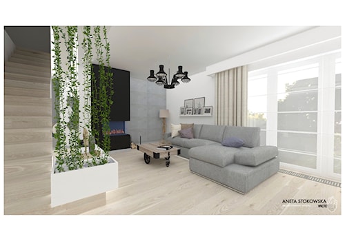 Dom w Książenicach - Duży biały szary salon, styl nowoczesny - zdjęcie od WNĘTRZNOŚCI Projektowanie wnętrz Aneta Stokowska