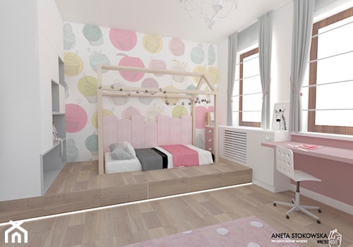 Apartament w Otwocku - Duży biały różowy pokój dziecka dla nastolatka dla dziewczynki, styl nowoczesny - zdjęcie od WNĘTRZNOŚCI Projektowanie wnętrz Aneta Stokowska
