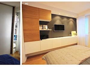 REFRESH MIESZKANIA 48m2 - Średnia biała szara sypialnia z balkonem / tarasem, styl nowoczesny - zdjęcie od WNĘTRZNOŚCI Projektowanie wnętrz Aneta Stokowska