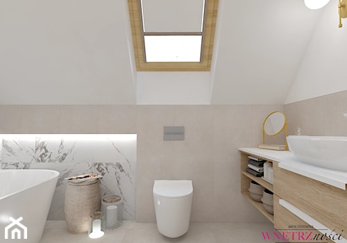 Dom w Orliczkach - Duża z lustrem z dwoma umywalkami z punktowym oświetleniem łazienka z oknem, styl nowoczesny - zdjęcie od WNĘTRZNOŚCI Projektowanie wnętrz Aneta Stokowska