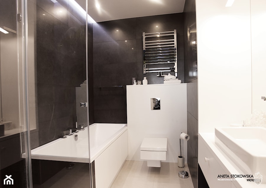 ŻOLIBORZ ARTYSTYCZNY mieszkanie 80m2 - Średnia bez okna z punktowym oświetleniem łazienka, styl nowoczesny - zdjęcie od WNĘTRZNOŚCI Projektowanie wnętrz Aneta Stokowska