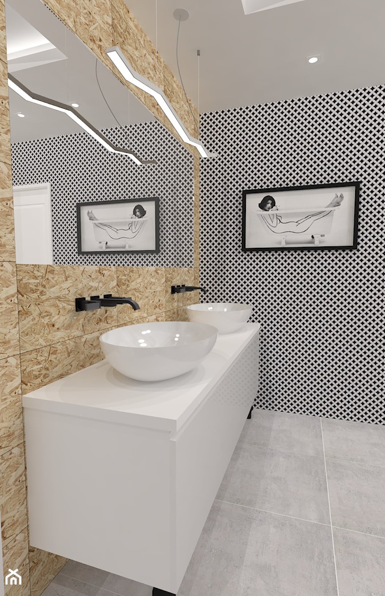 Łazienka ZIEŃ - Mała bez okna z lustrem z dwoma umywalkami z punktowym oświetleniem łazienka, styl nowoczesny - zdjęcie od WNĘTRZNOŚCI Projektowanie wnętrz Aneta Stokowska