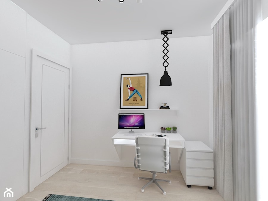 APARTAMENT MOKOTÓW - Średnie w osobnym pomieszczeniu z zabudowanym biurkiem białe biuro, styl minim ... - zdjęcie od WNĘTRZNOŚCI Projektowanie wnętrz Aneta Stokowska