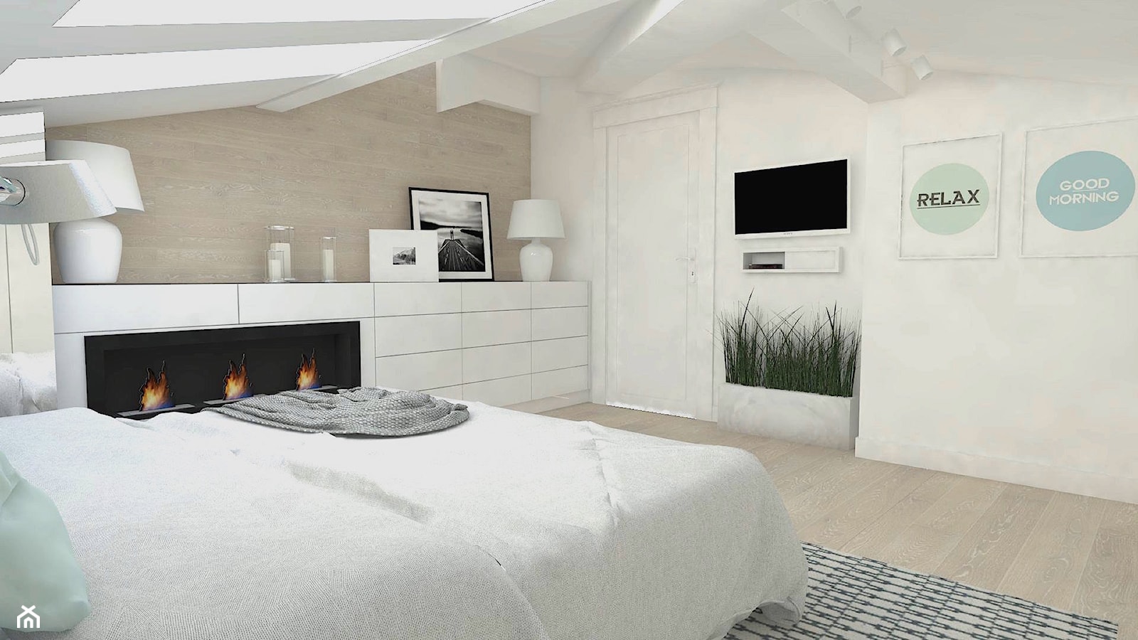 Sypialnia na poddaszu - Średnia biała sypialnia na poddaszu, styl nowoczesny - zdjęcie od WNĘTRZNOŚCI Projektowanie wnętrz Aneta Stokowska - Homebook