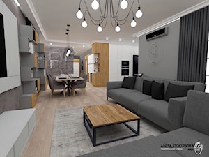 Apartament w Otwocku - Średni szary salon z kuchnią z jadalnią, styl nowoczesny - zdjęcie od WNĘTRZNOŚCI Projektowanie wnętrz Aneta Stokowska