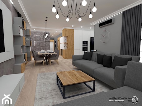 Aranżacje wnętrz - Salon: Apartament w Otwocku - Średni szary salon z kuchnią z jadalnią, styl nowoczesny - WNĘTRZNOŚCI Projektowanie wnętrz Aneta Stokowska. Przeglądaj, dodawaj i zapisuj najlepsze zdjęcia, pomysły i inspiracje designerskie. W bazie mamy już prawie milion fotografii!