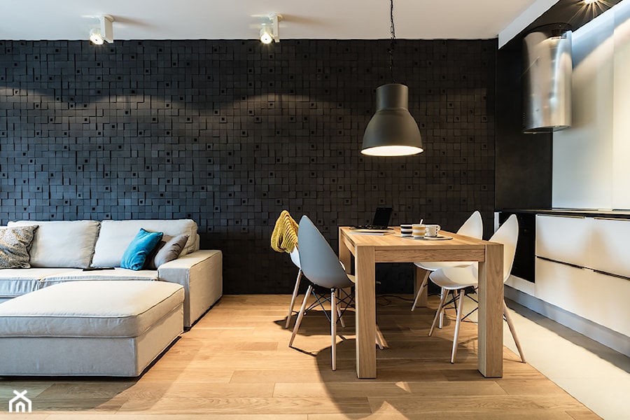 mieszkanie prywatne 60m2 - Rezydencja Daglezja - Toruń - Średnia czarna jadalnia w salonie, styl nowoczesny - zdjęcie od studio 1111