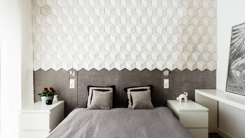 mozaika 3D, tapicerowana ściana, biel, szarości - zdjęcie od studio 1111 - Homebook
